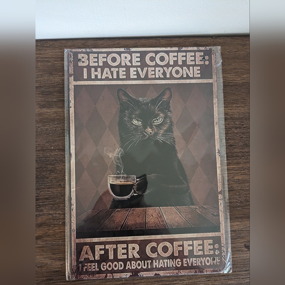 Funny cat and coffee wall art